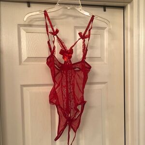 Elegant Red Lace Lingerie Bodysuit